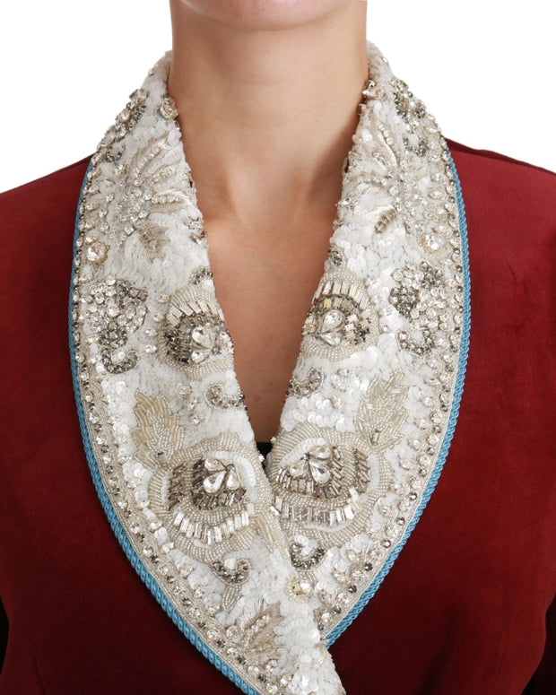 Red Velvet Baroque Crystal Blazer Jacket
