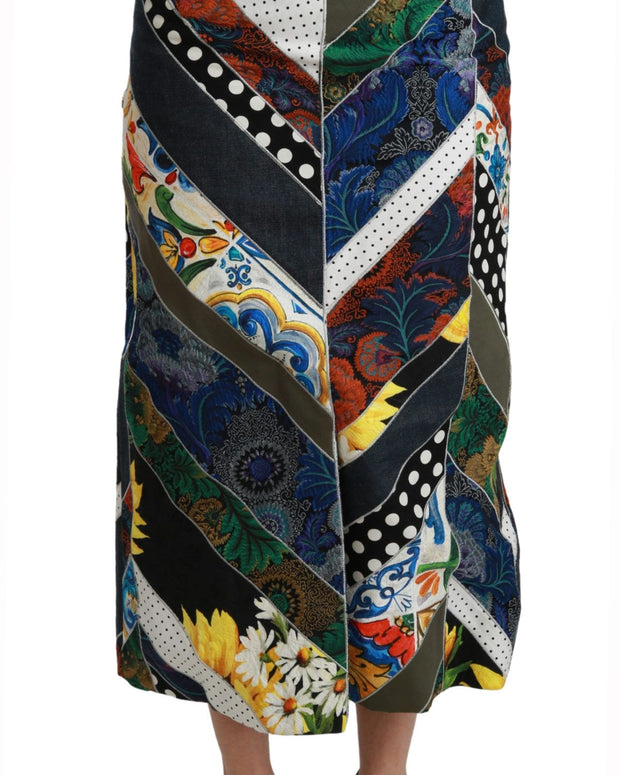 Multicolor Silk Geometric High Waist Maxi Skirt