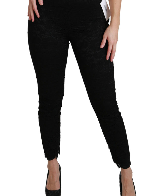Black Lace Skinny High Waist Cotton Pants