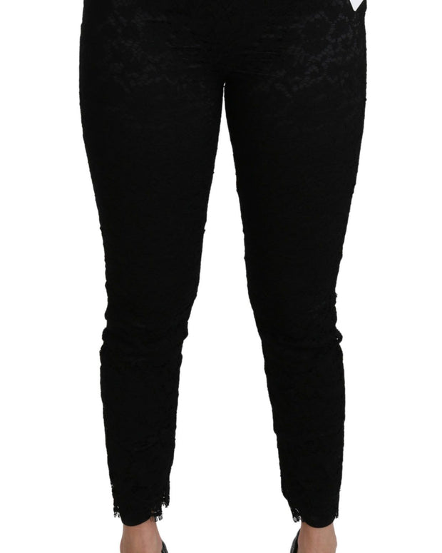 Black Lace Skinny High Waist Cotton Pants