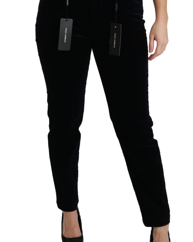 Blue Corduroy Mid Waist Skinny Pants Jeans