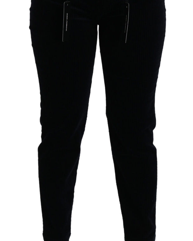 Blue Corduroy Mid Waist Skinny Pants Jeans