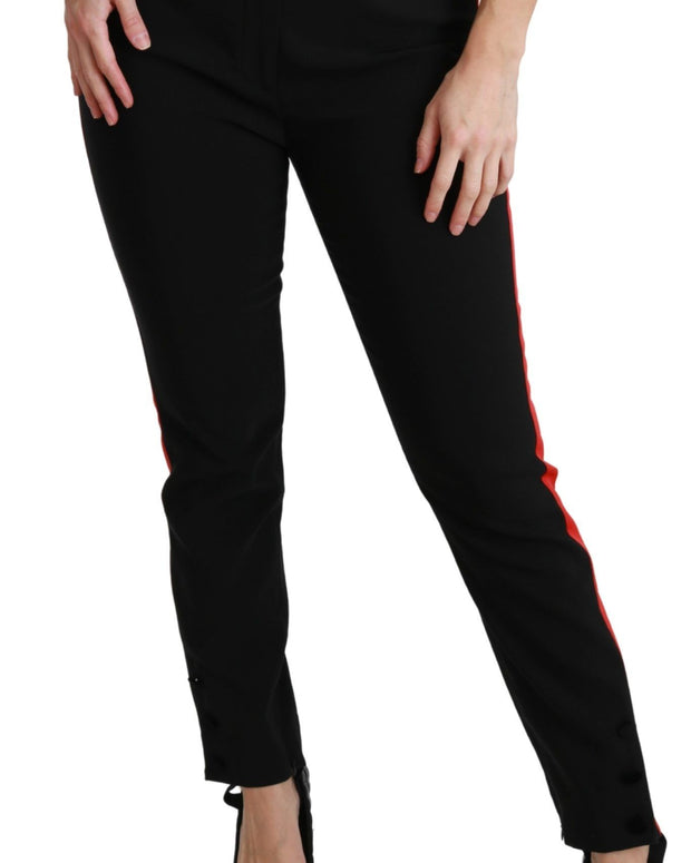 Black Skinny Stretch Fox Head Cotton Pants