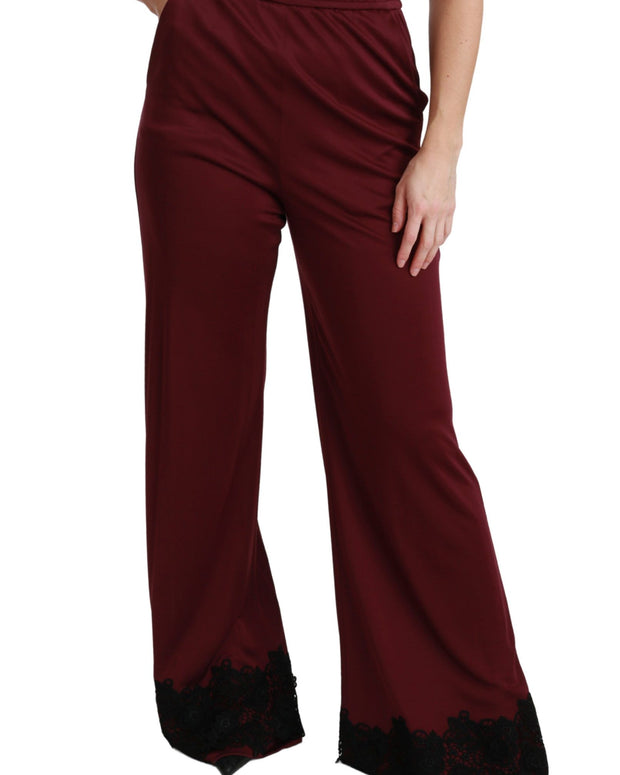 Black Lace High Waist Wide Leg Maroon  Pants