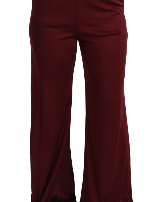 Black Lace High Waist Wide Leg Maroon  Pants