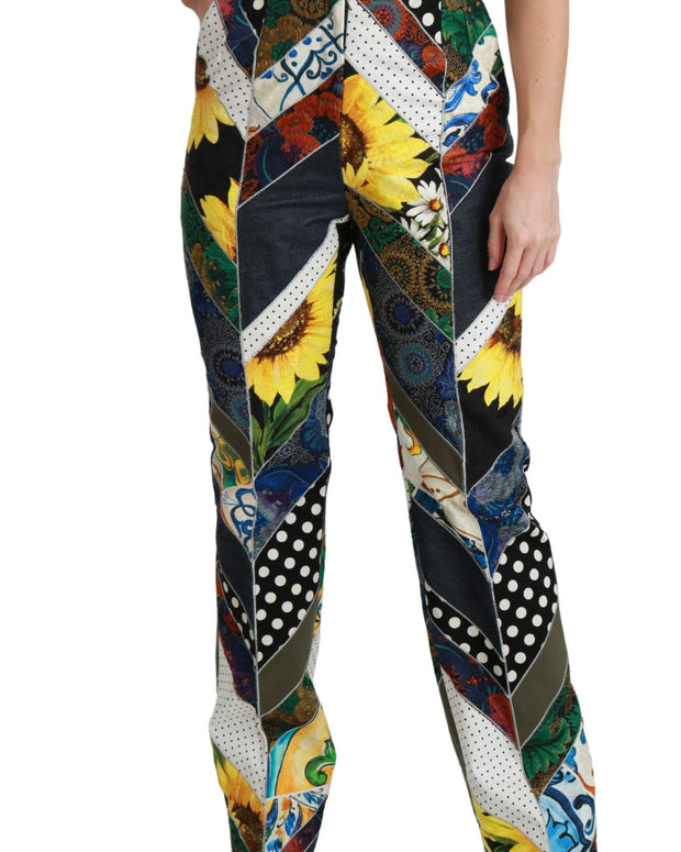 Multicolor Print High Waist Straight Pants