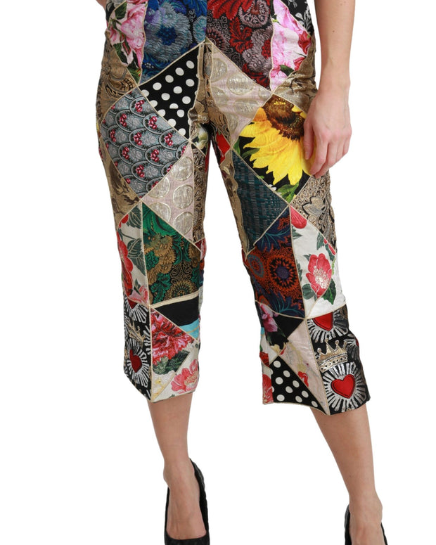 Silk Multicolor Print High Waist Cropped Pants