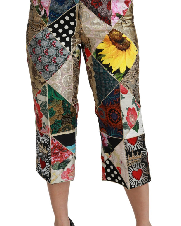 Silk Multicolor Print High Waist Cropped Pants
