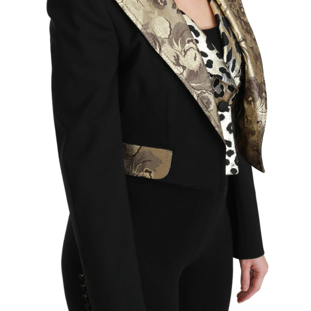 Opulent Black Gold Floral Jacket and Vest Ensemble