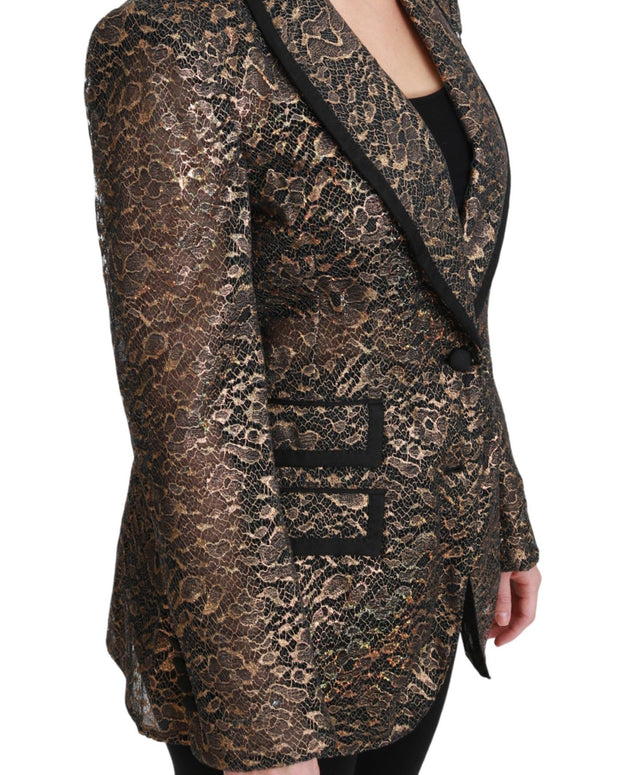 Gold Black Lace Blazer Coat Floral Jacket