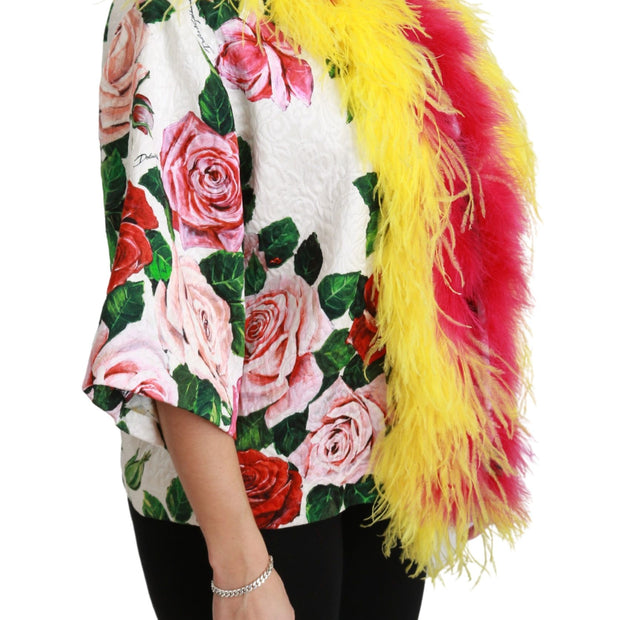 Elegant Floral Cape Jacket with Fur Details