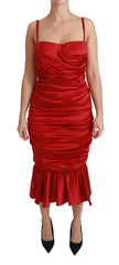 Exquisite Red Silk Fit and Flare Midi Dress