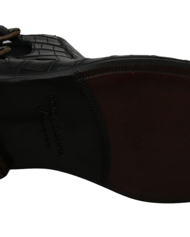 Black Crocodile Leather Derby Boots Shoes
