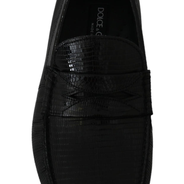 Exquisite Black Lizard Leather Loafers