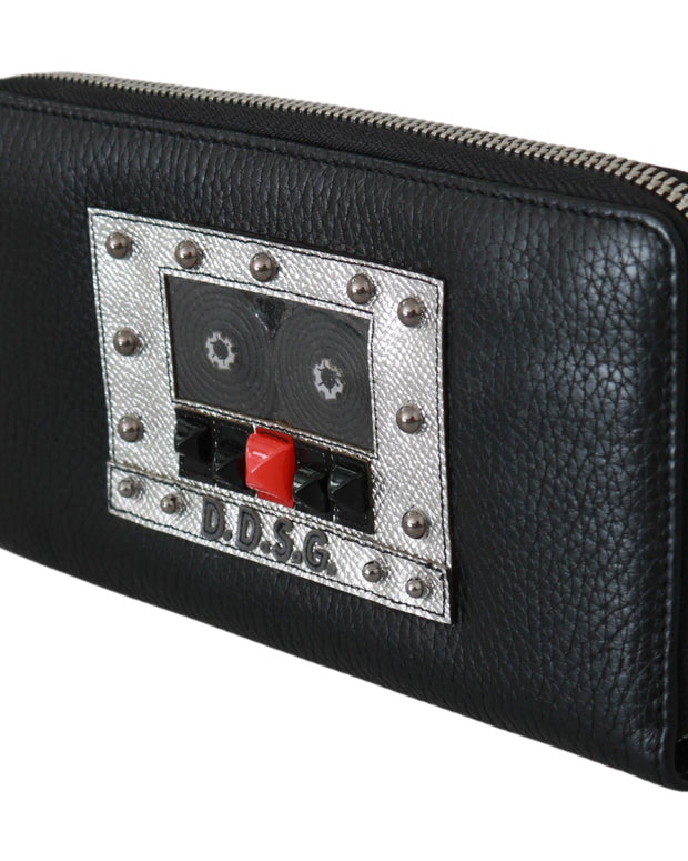 Black Mens Zipper Continental Purse 100% Leather Wallet