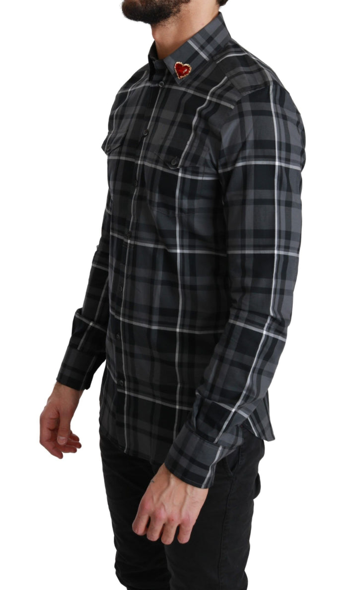 Elegant Gray Checkered Martini Dress Shirt