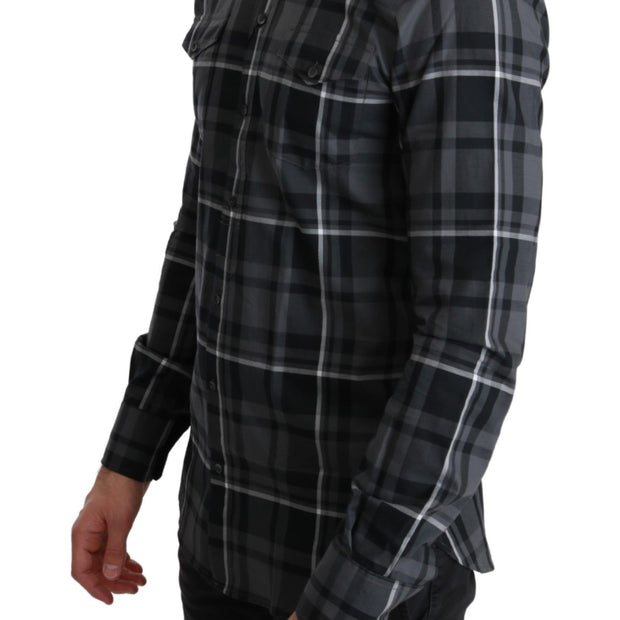 Elegant Gray Checkered Martini Dress Shirt