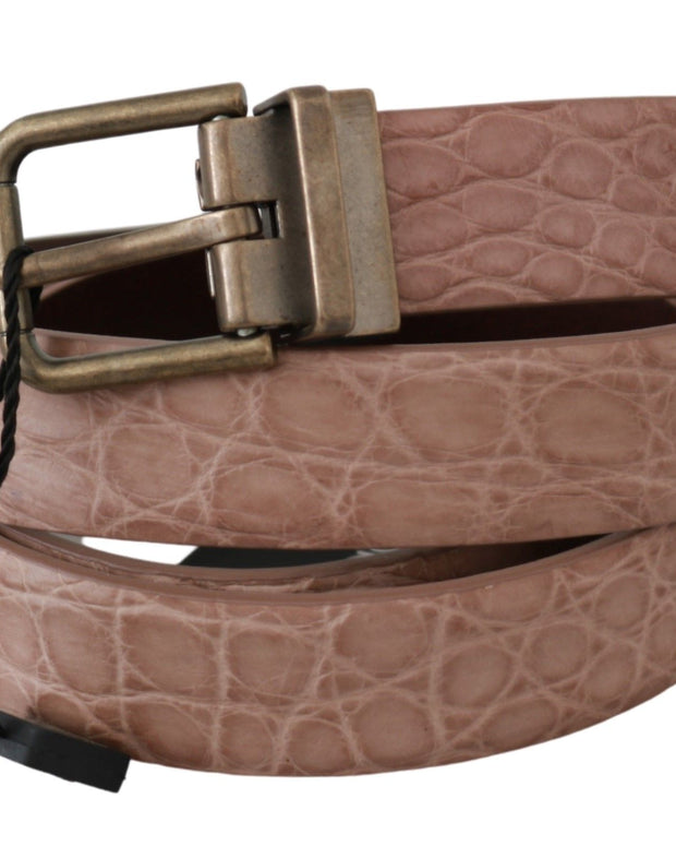Beige Exotic Skin Gold Buckle Leather Belt
