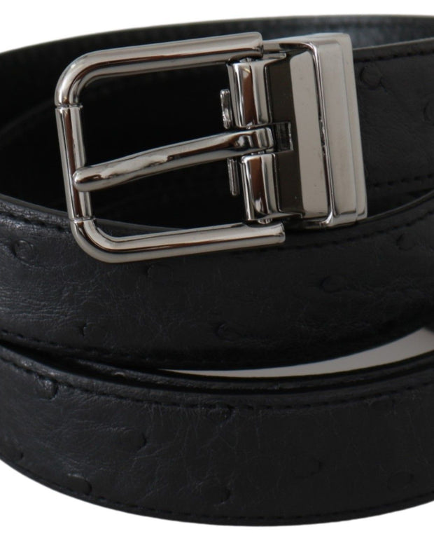 Black Exotic Skin Pattern Silver Buckle Belt