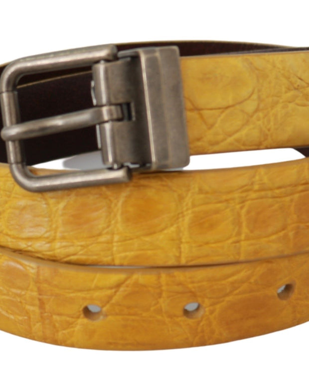 Yellow Exotic Skin Leather Grey Buckle Belt
