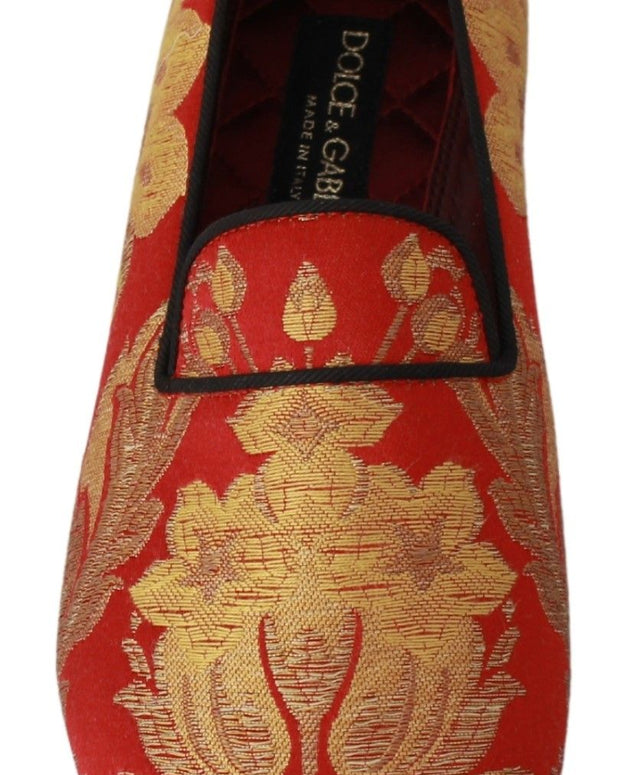 Red Gold Brocade Slippers Loafers Shoes