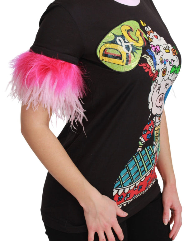 Black YEAR OF THE PIG Top Cotton  T-shirt