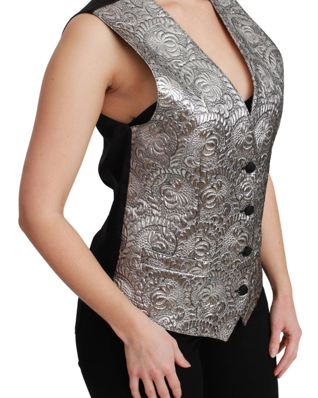 Silver Brocade Sleeveless Metallic Top