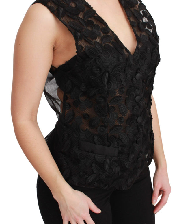 Black Floral Brocade Top Gilet Waistcoat