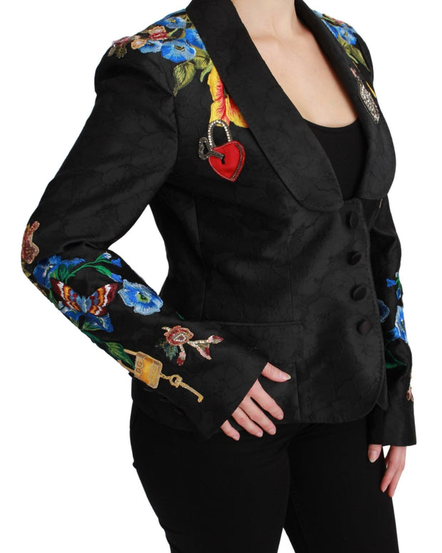 Black Brocade Crystal Blazer Jacket