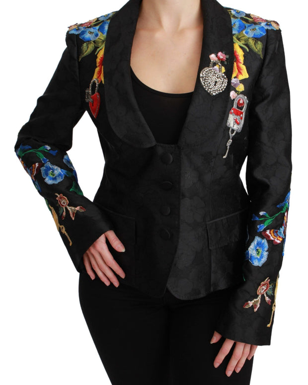 Black Brocade Crystal Blazer Jacket