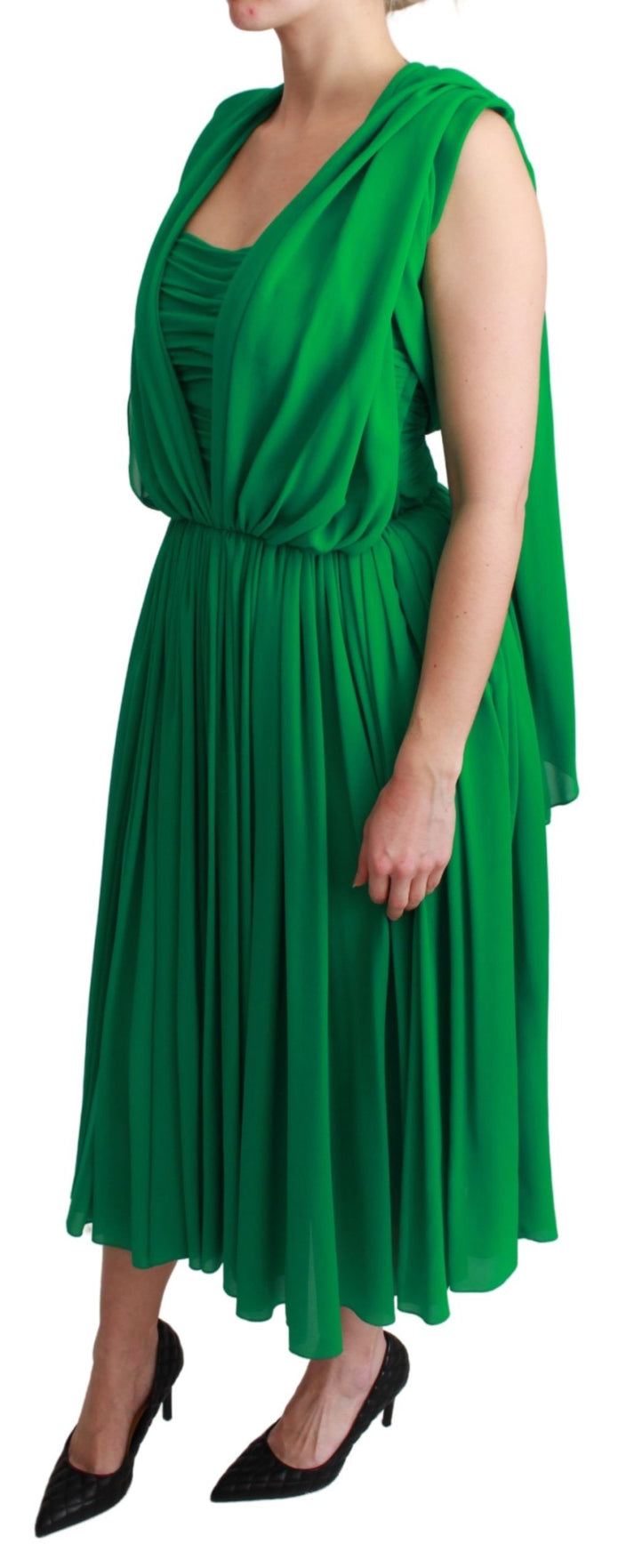 Elegant Sleeveless Pleated Silk Maxi Dress