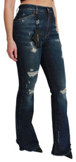 Blue Denim Cotton Stretch Flared Jeans