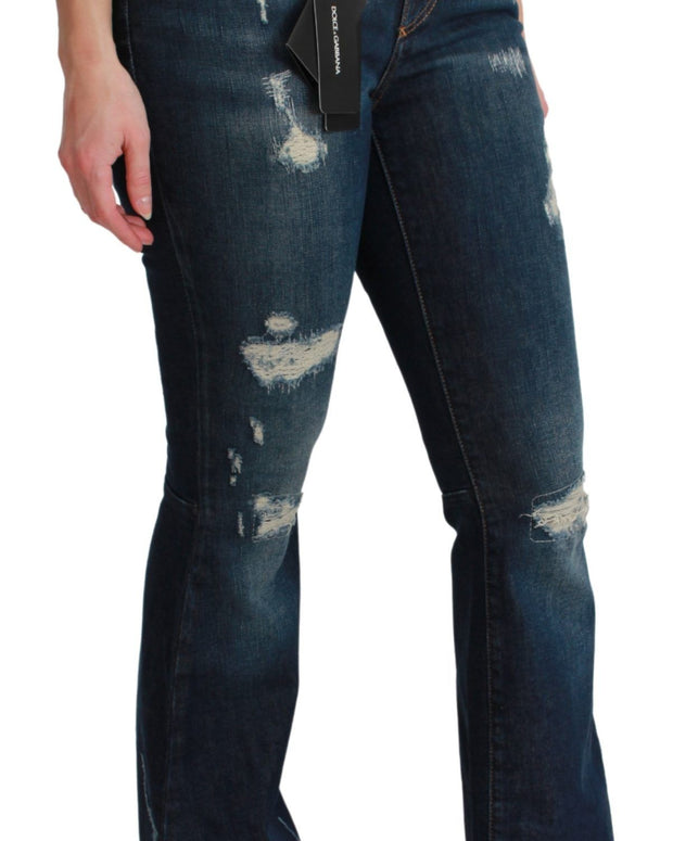 Blue Denim Cotton Stretch Flared Jeans