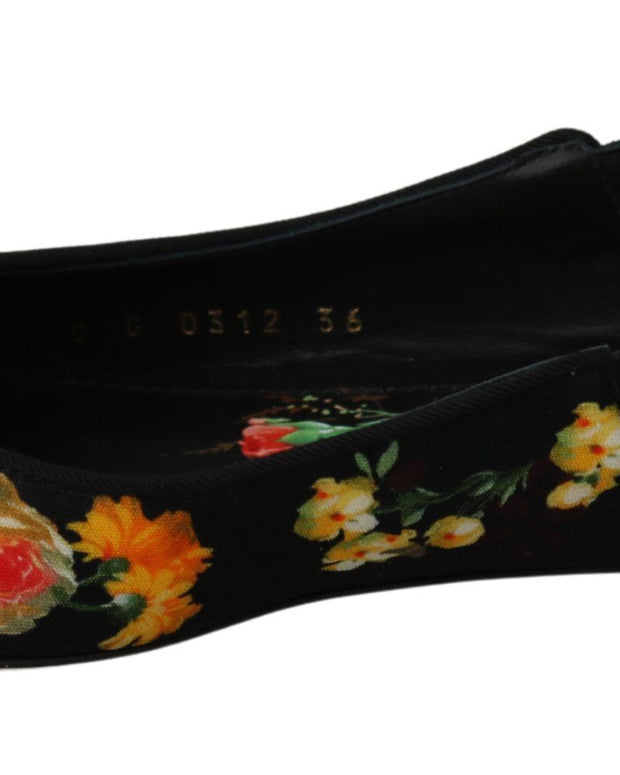 Black Floral Crystal Slingbacks Flats Shoes