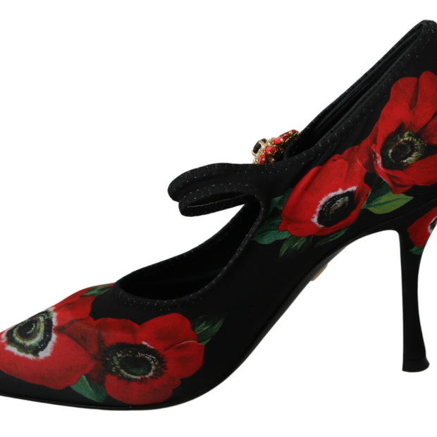 Floral Mary Janes Pumps with Crystal Detail