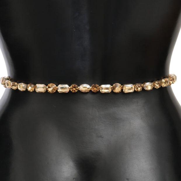 Champagne Crystal Embellished Leather Belt