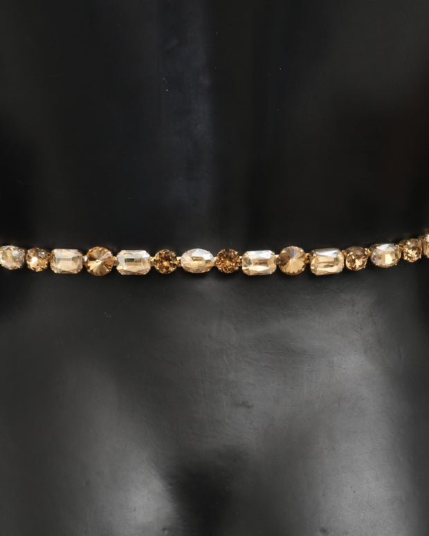 White Leather Crystals Waist Belt