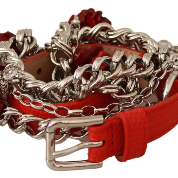 Elegant Floral Rose Waist Belt in Vibrant Red