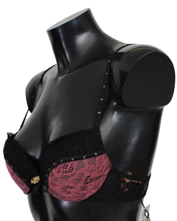 Black Pink Lace Push Up Bra Underwear
