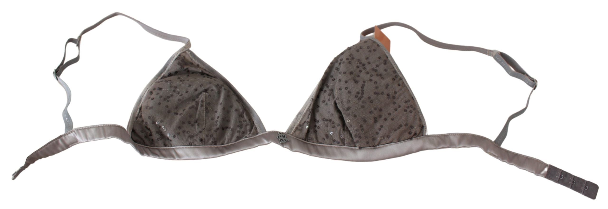 Sequined Gray Triangolo Bra Luxury Underwear