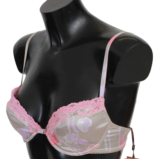 Chic Pink Lace Silk Blend Push Up Bra