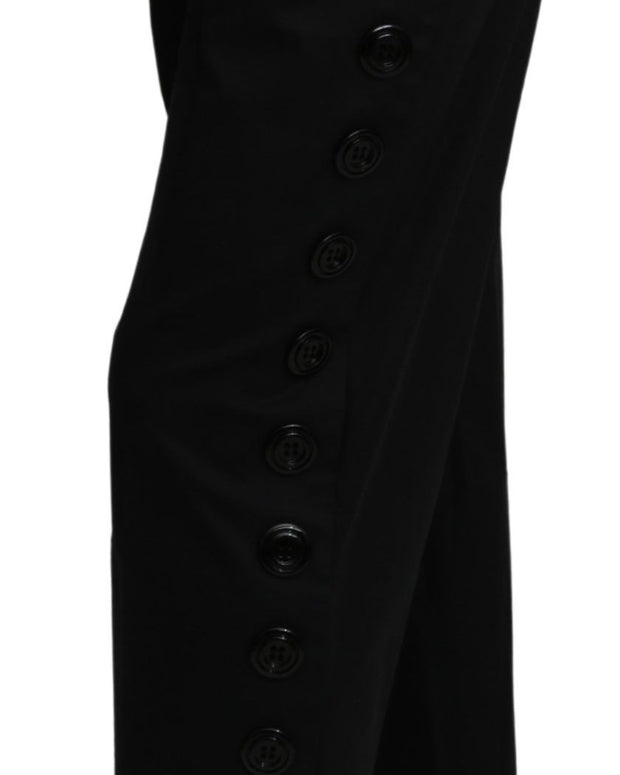 Black High Waist Cropped Cotton Stretch Pants