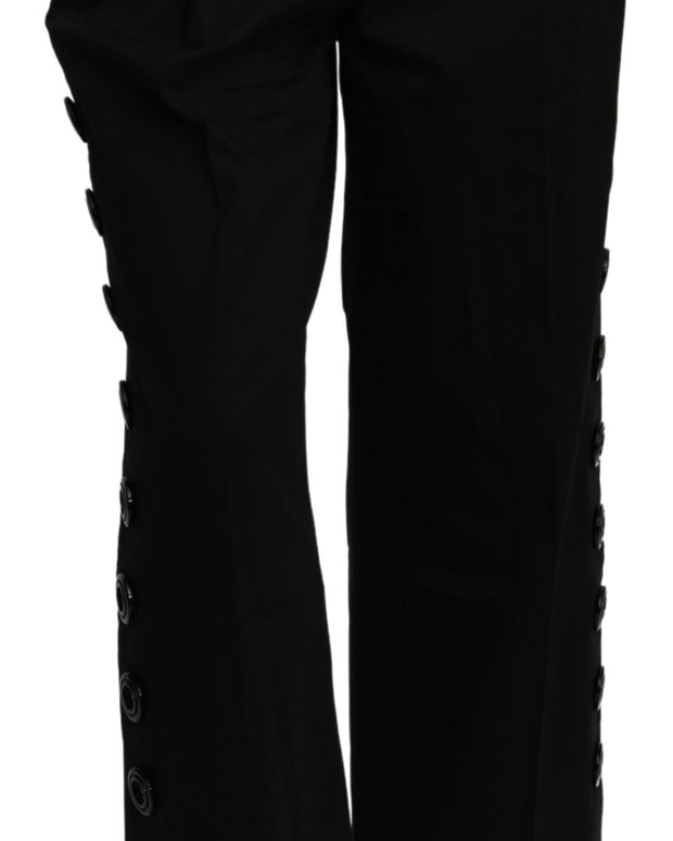 Black High Waist Cropped Cotton Stretch Pants
