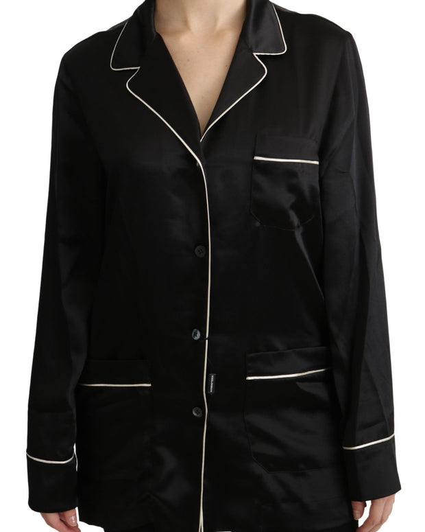 Black Shirt Silk Stretch Top Blouse