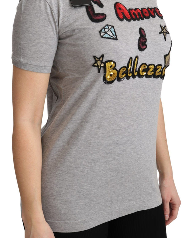 Gray Cotton Amore e Bellezza Top T-shirt