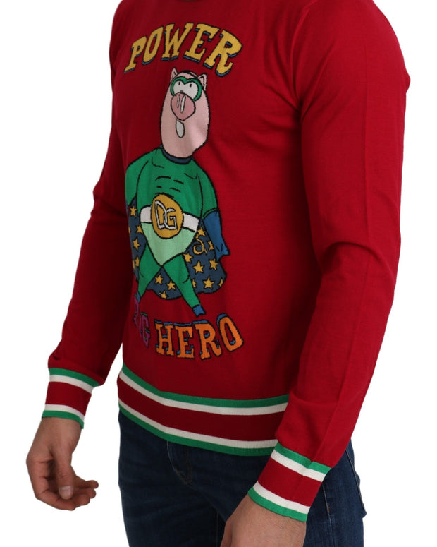Red Wool Silk Pig of the Year Sweater