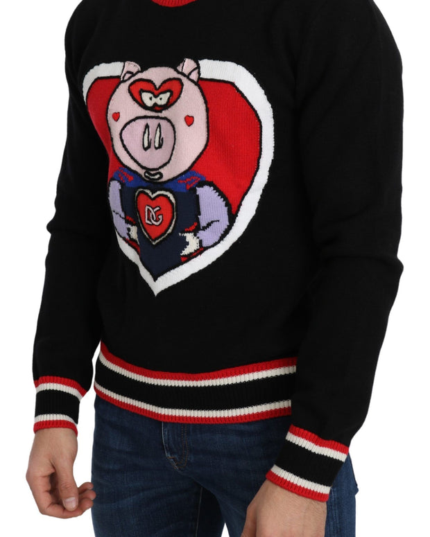 Black Cashmere Pig of the Year Pullover Sweater