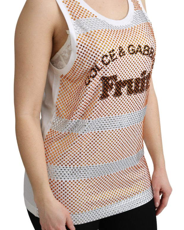 White Orange Crystal Sleeveless Tank Cotton Top