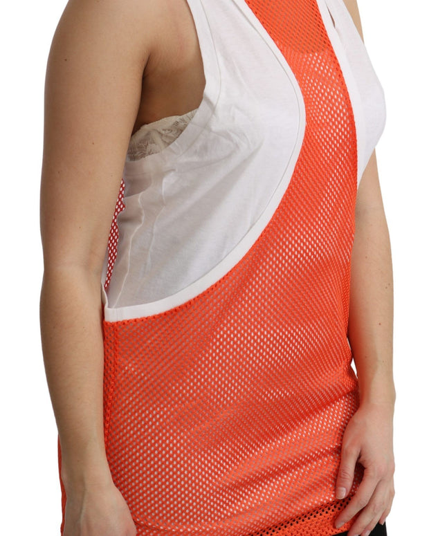 Orange White Crewneck Sleeveless Tank T-shirt Dress Top