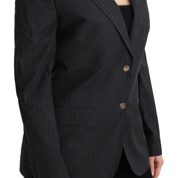 Elegant Gray Striped Cotton Blazer